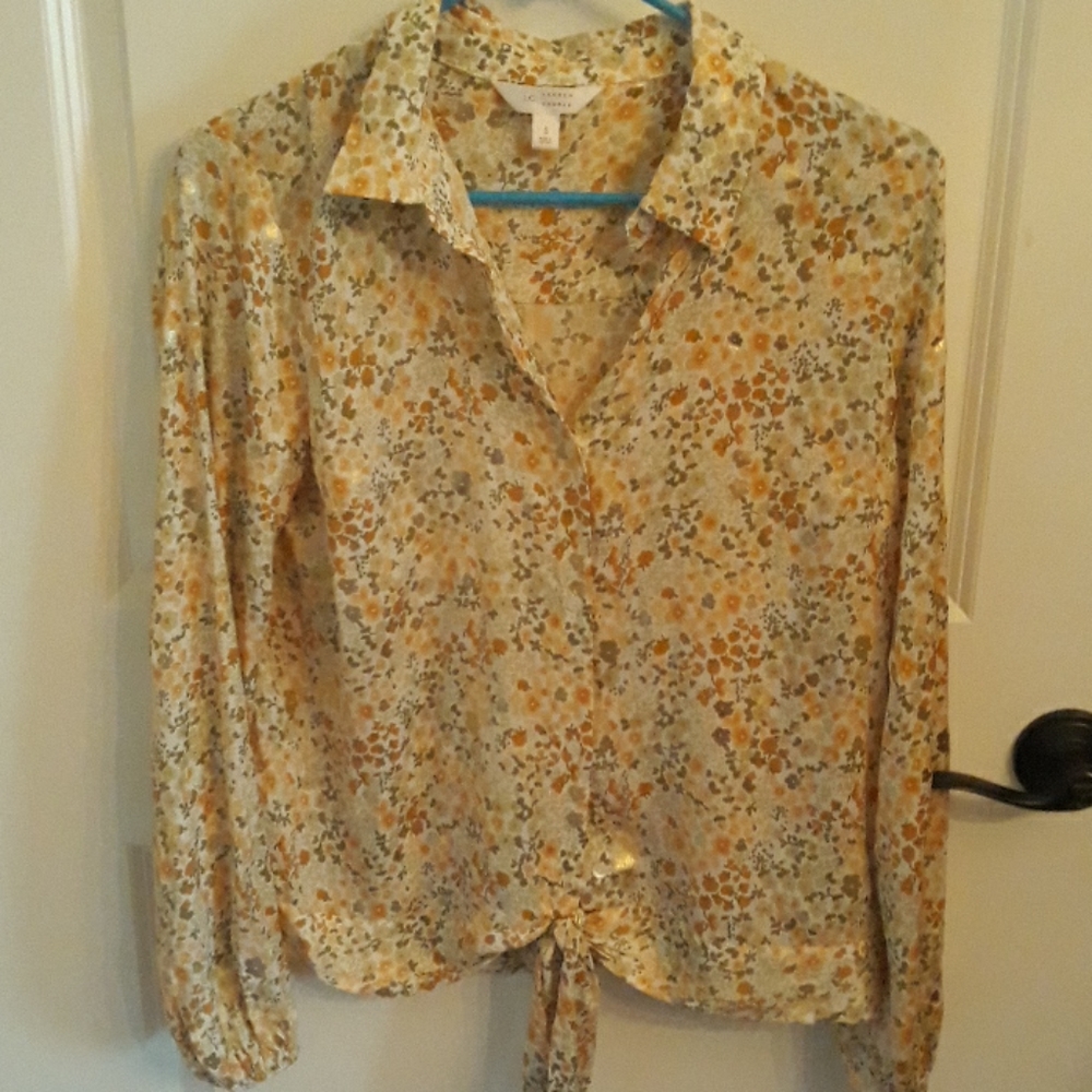 LC Lauren Conrad Floral Satin tie front blouse S